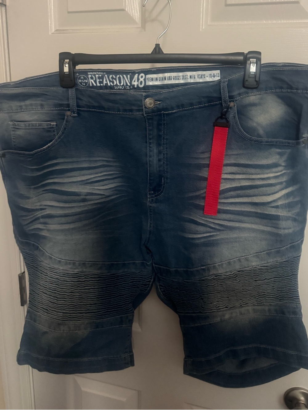 Reason Men's Washed Blue Denim Shorts distressed 48 NEW